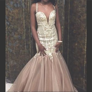 Beautiful champagne and gold wedding or prom dress